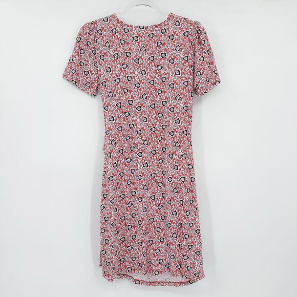 Boden Red Black Floral Jersey Knot Waist Short Sleeve Dress Casual Womens Sz 6P - Picture 8 of 11